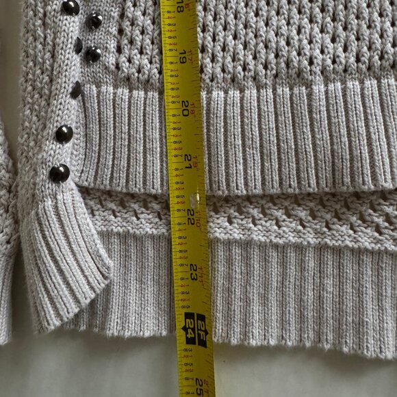 Rock & Republic Womens Mesh Tan Sweater XS Studded Brown Knit Lightweight Hi-Low - Picture 10 of 11
